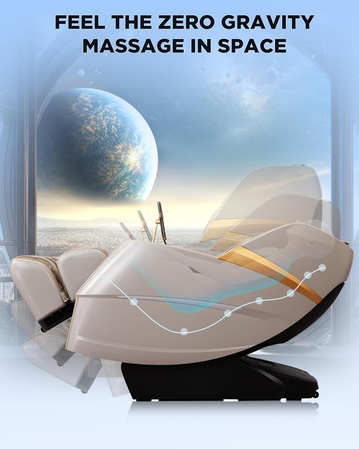 Oversize 4D Massage Chair Full Body Zero Gravity Massage Recliner Chair SL Track Motorized Extension Calf Kneading Massage Yoga Stretch Back Heating 20 Modes Space Saving AI Control Ivory