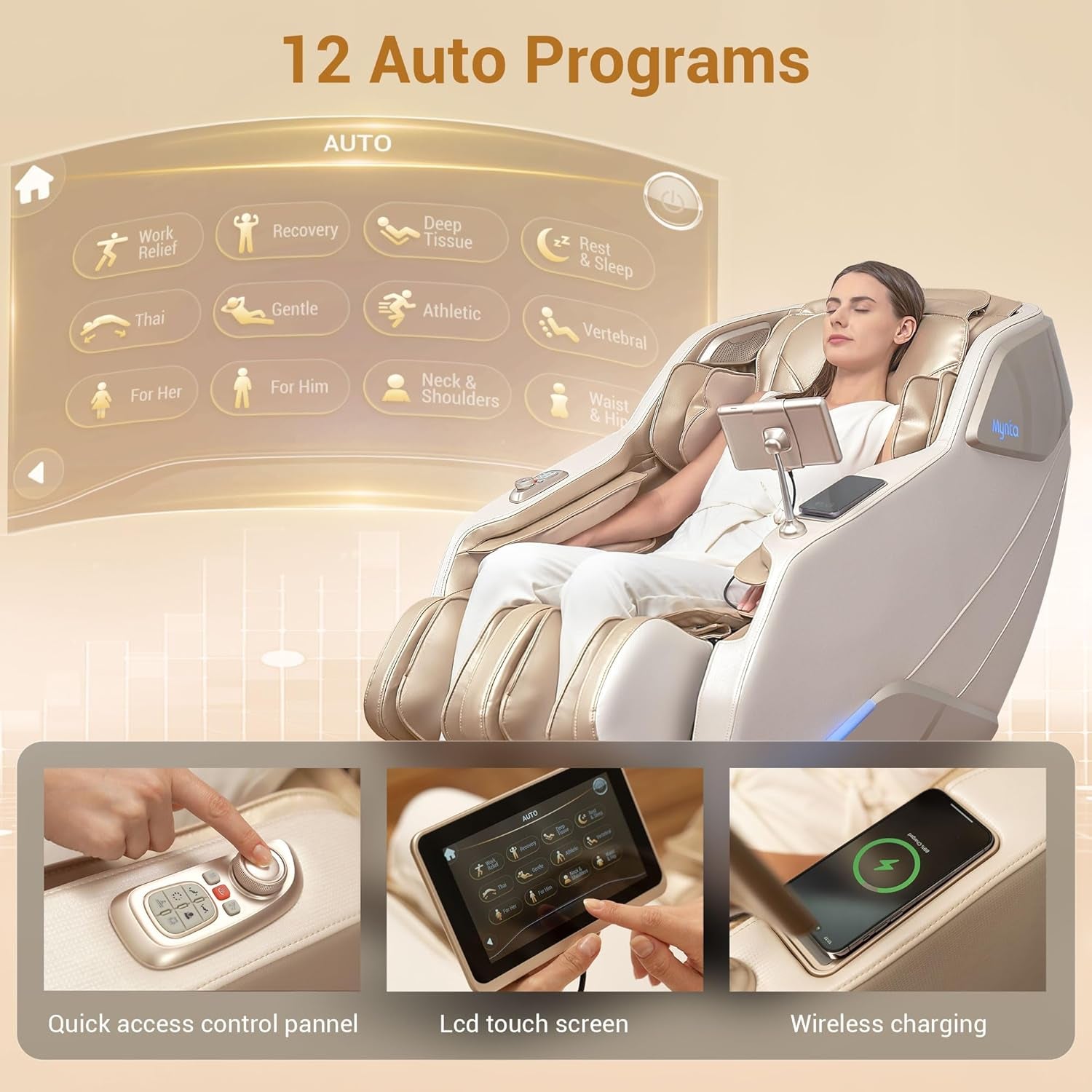 Massage Chair Full Body with Heat, Zero Gravity Sl-Track 3D Massage Chairs with Thai Stretching, 12 Modes,12 Massage Techniques, Calf & Foot Massage, Wireless Charging, White Noise