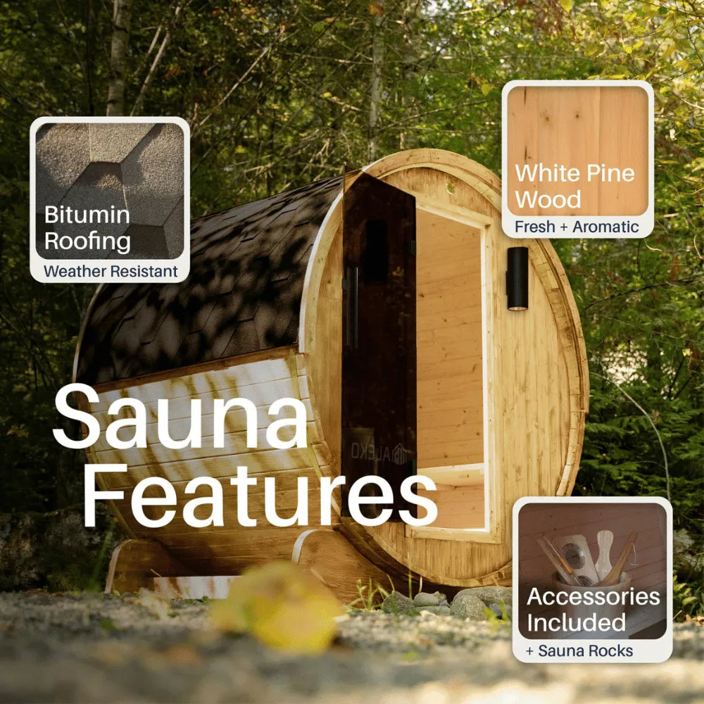 ALEKO Anémona White Finland Pine Barrel Sauna – 3–4 Person