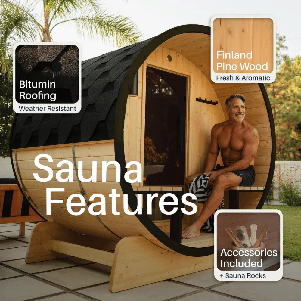 ALEKO Celasia White Finland Pine Barrel Sauna – 3–4 Person