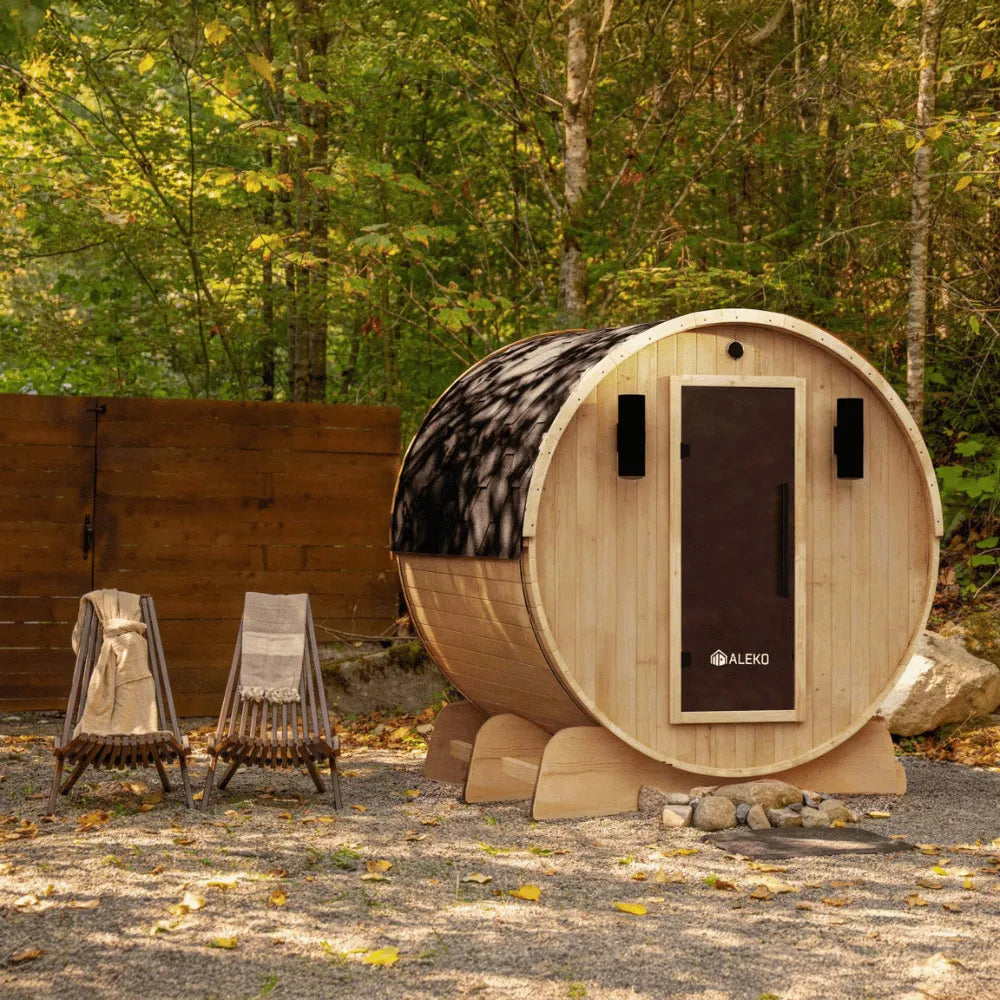 ALEKO Liatris Red Cedar Barrel Sauna with Panoramic Window – 6–8 Person