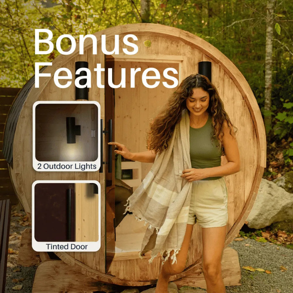 ALEKO Liatris Red Cedar Barrel Sauna with Panoramic Window – 6–8 Person