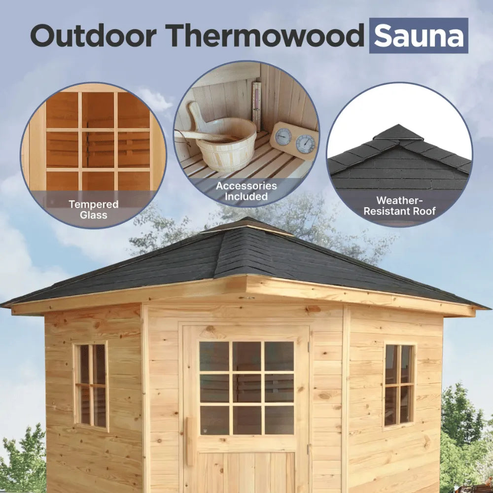 ALEKO Thermowood Wet/Dry Outdoor Sauna with Asphalt Roof – 5 Person