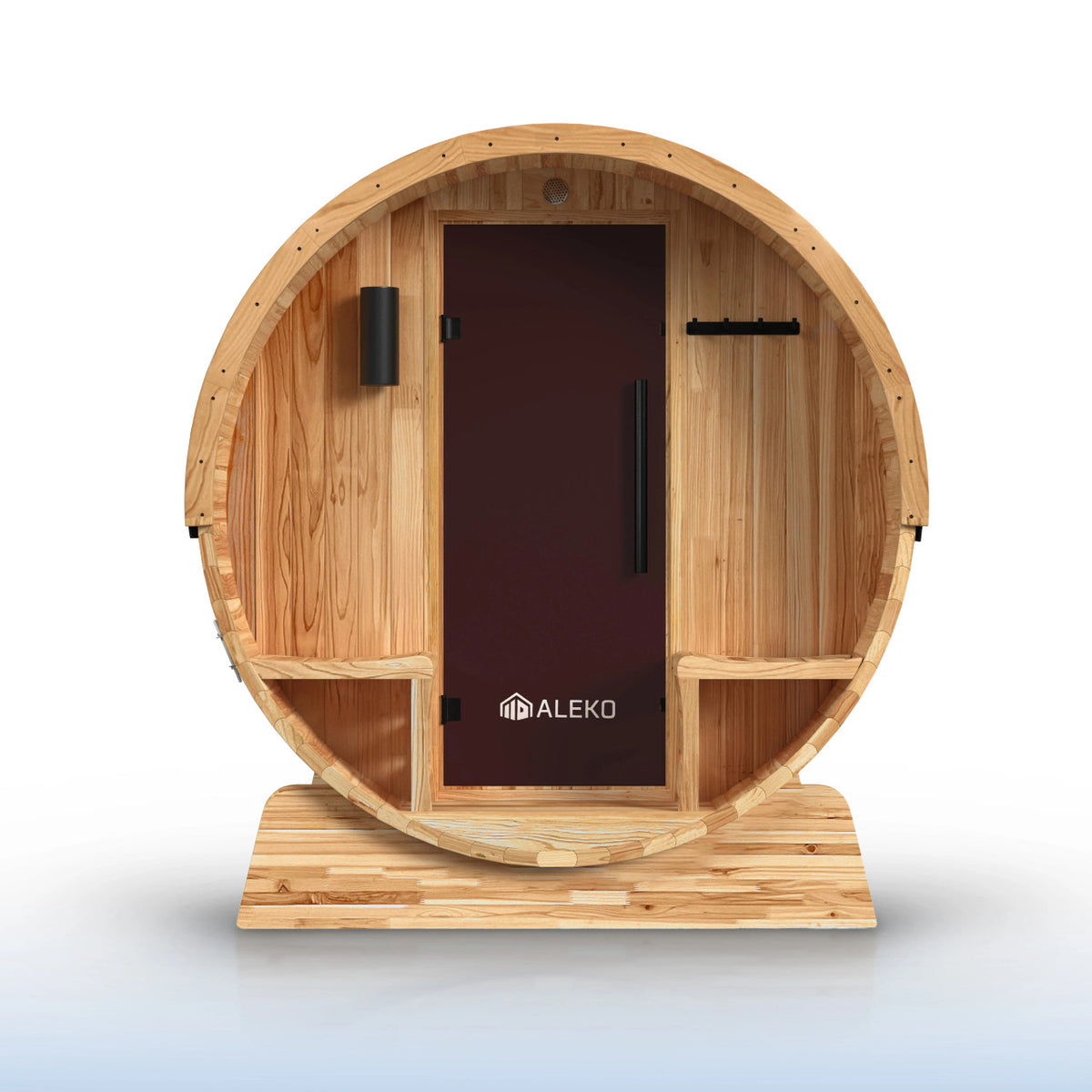 ALEKO Liatris Rustic Cedar Barrel Sauna with Front Porch Canopy – 2–4 Person