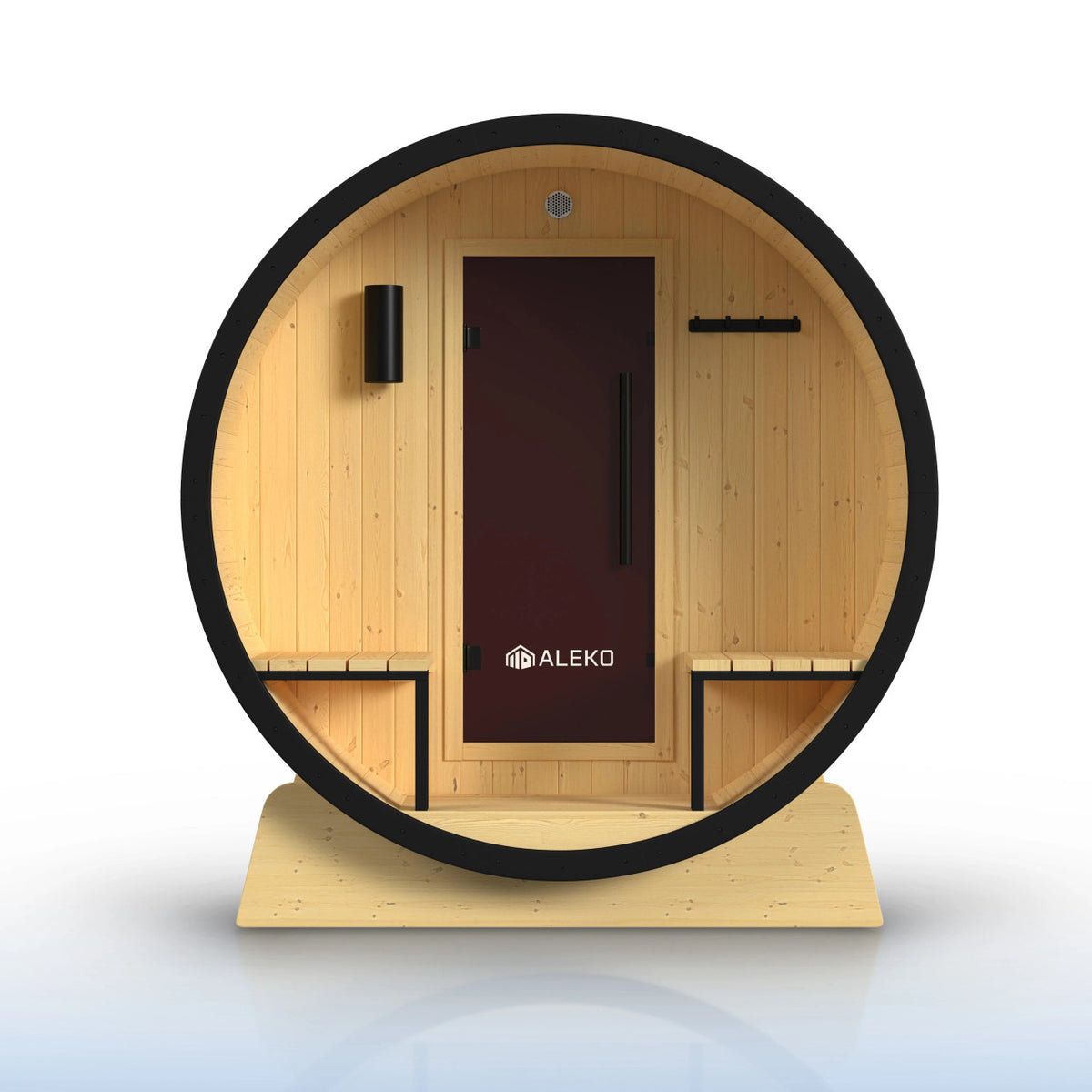 ALEKO Celasia White Finland Pine Barrel Sauna with Front Porch Canopy – 2–4 Person