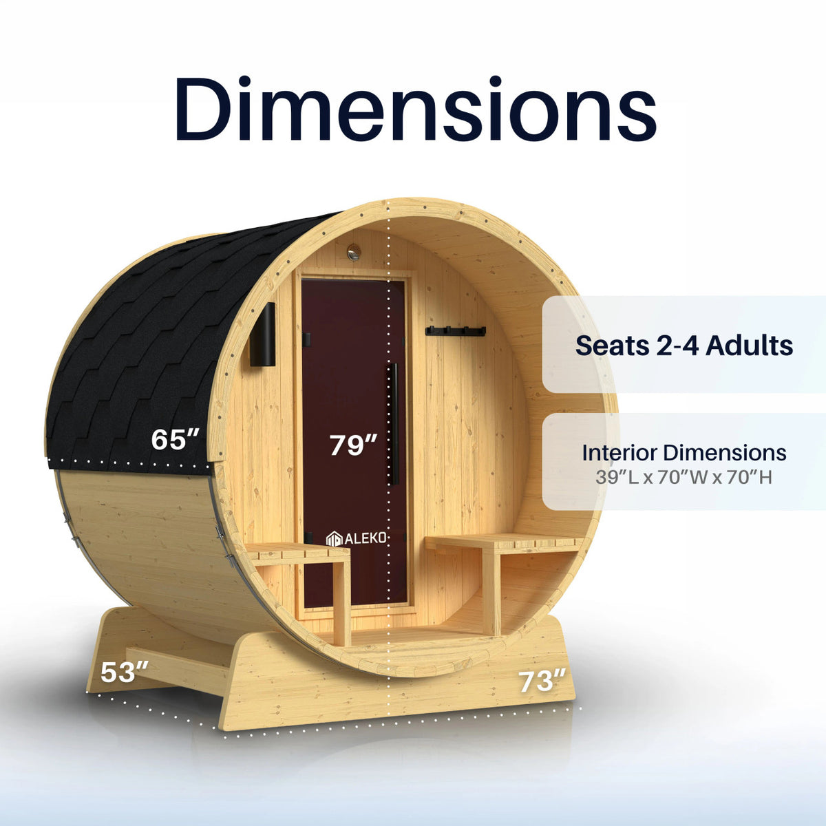 ALEKO Anémona White Finland Pine Barrel Sauna with Front Porch Canopy – 2–4 Person