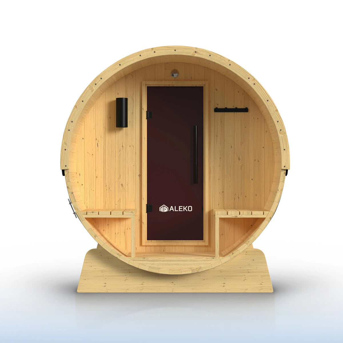 ALEKO Anémona White Finland Pine Barrel Sauna with Front Porch Canopy – 2–4 Person