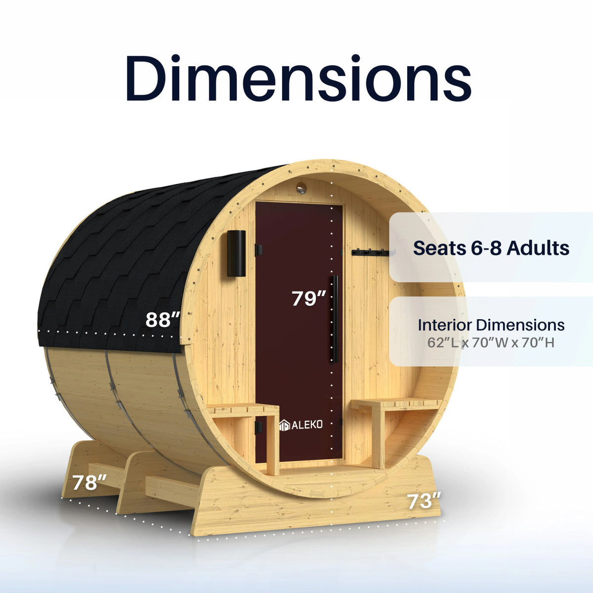 ALEKO Anémona White Finland Pine Barrel Sauna with Front Porch Canopy – 6–8 Person