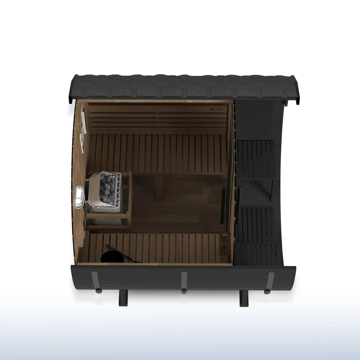 ALEKO Aster Barrel Outdoor Sauna with Porch – 3–5 Person