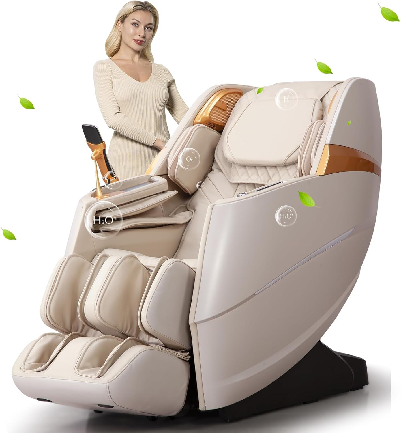 Oversize 4D Massage Chair Full Body Zero Gravity Massage Recliner Chair SL Track Motorized Extension Calf Kneading Massage Yoga Stretch Back Heating 20 Modes Space Saving AI Control Ivory