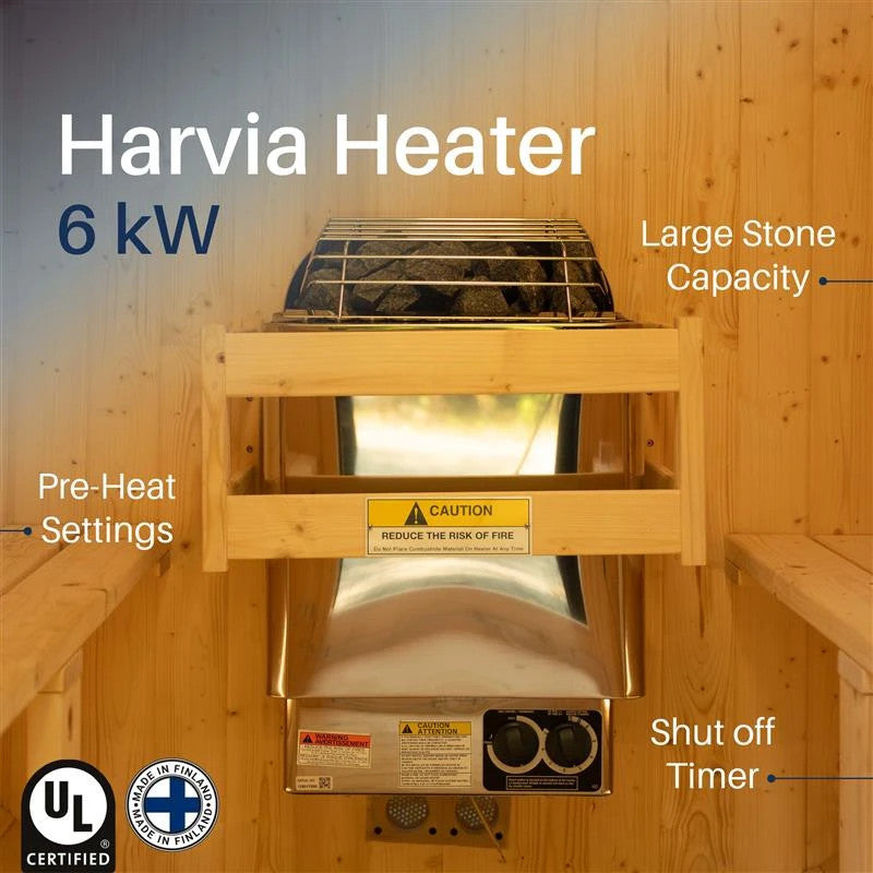 ALEKO Celasia White Finland Pine Barrel Sauna with Front Porch Canopy – 2–4 Person