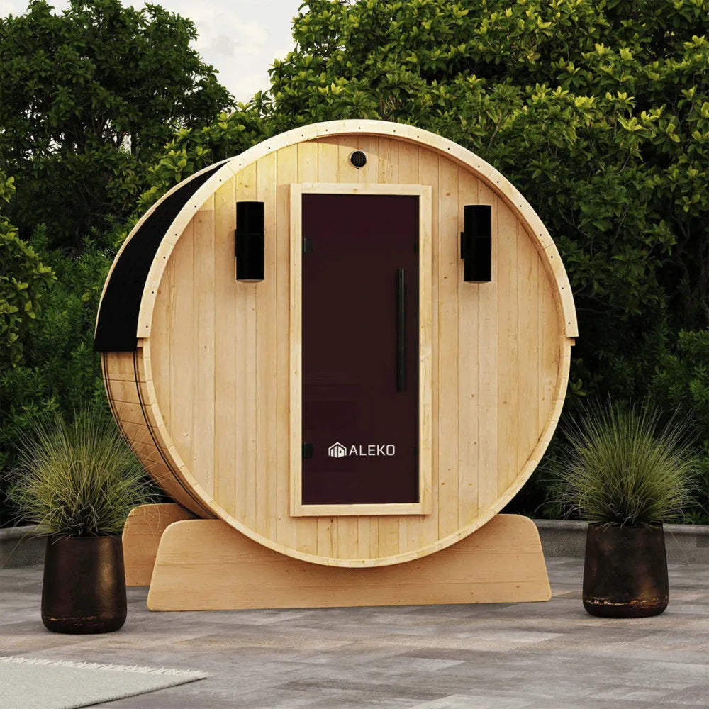 ALEKO Anémona White Finland Pine Barrel Sauna – 3–4 Person