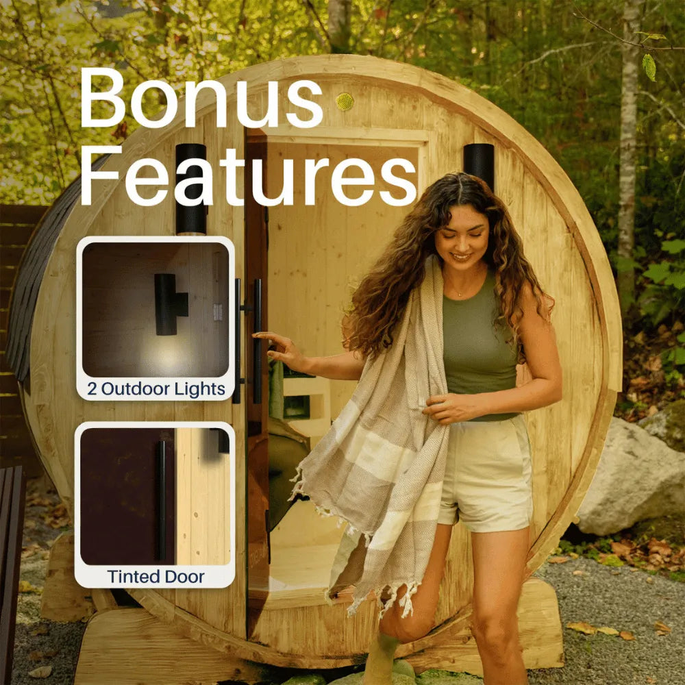 ALEKO Anémona White Finland Pine Barrel Sauna – 3–4 Person