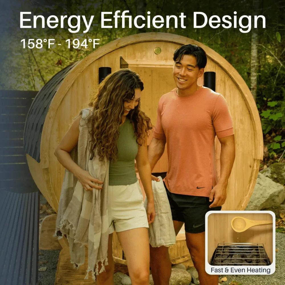 ALEKO Anémona White Finland Pine Barrel Sauna – 3–4 Person