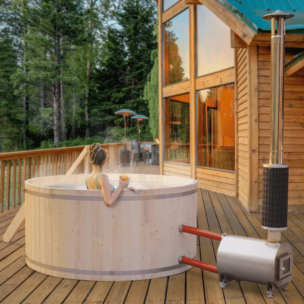 ALEKO Wood-Fired Hot Tub and Ice Bath – 4–5 Person Pine
