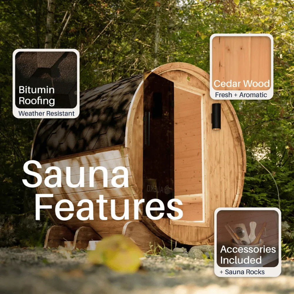 ALEKO Liatris Red Cedar Barrel Sauna with Panoramic Window – 6–8 Person
