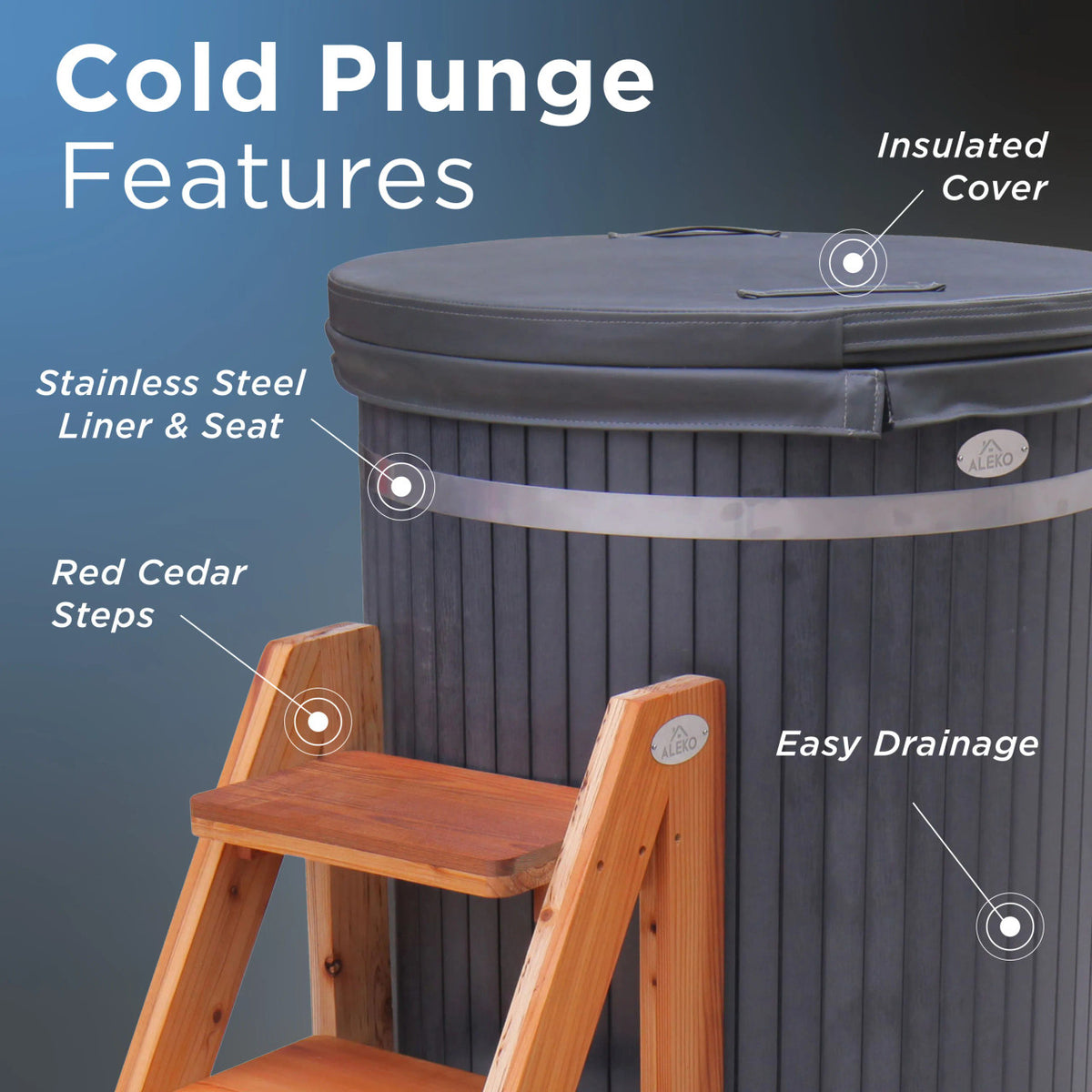ALEKO Lumina Outdoor Wooden Ice Bath Cold Plunge Tub – 118 Gallons