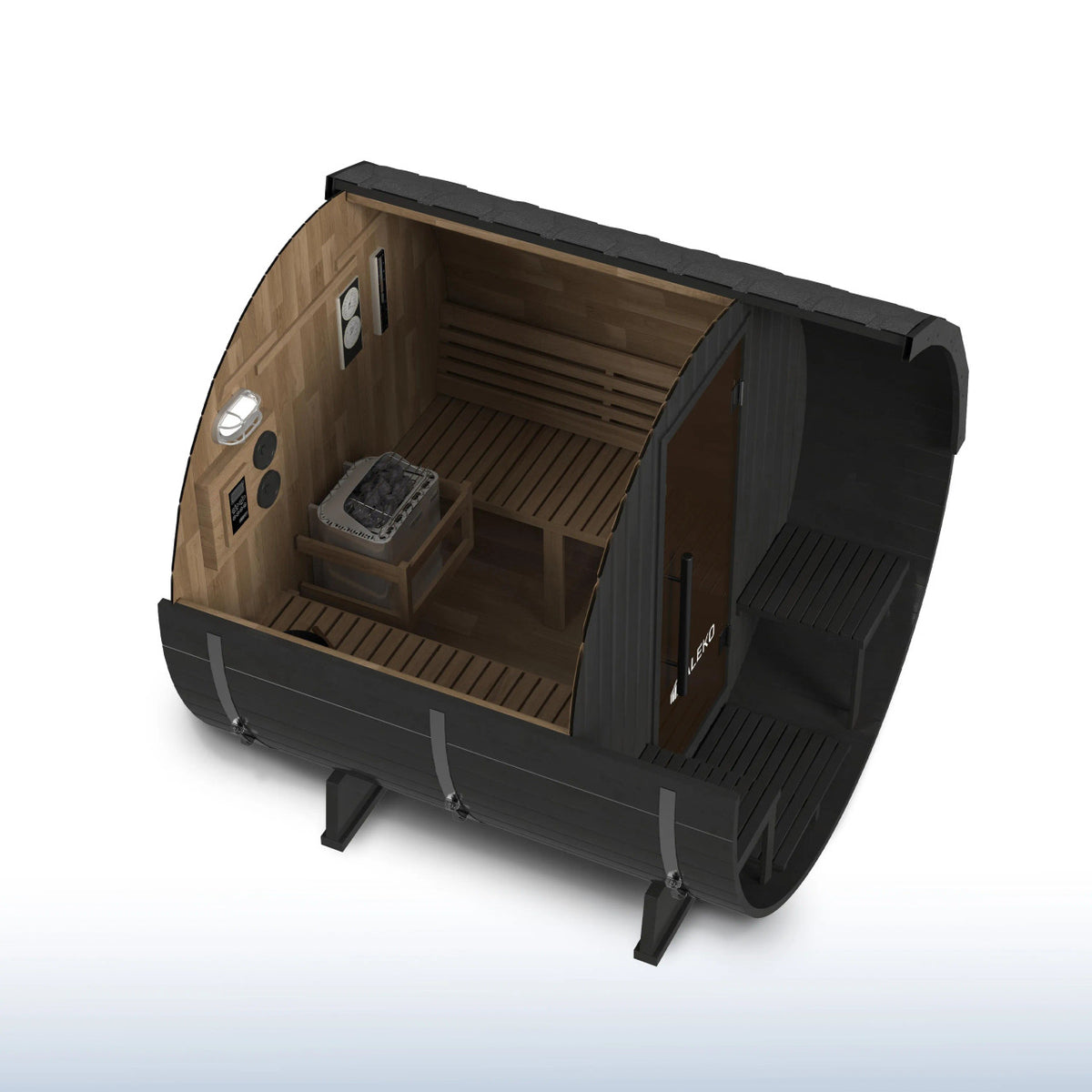 ALEKO Aster Barrel Outdoor Sauna with Porch – 3–5 Person