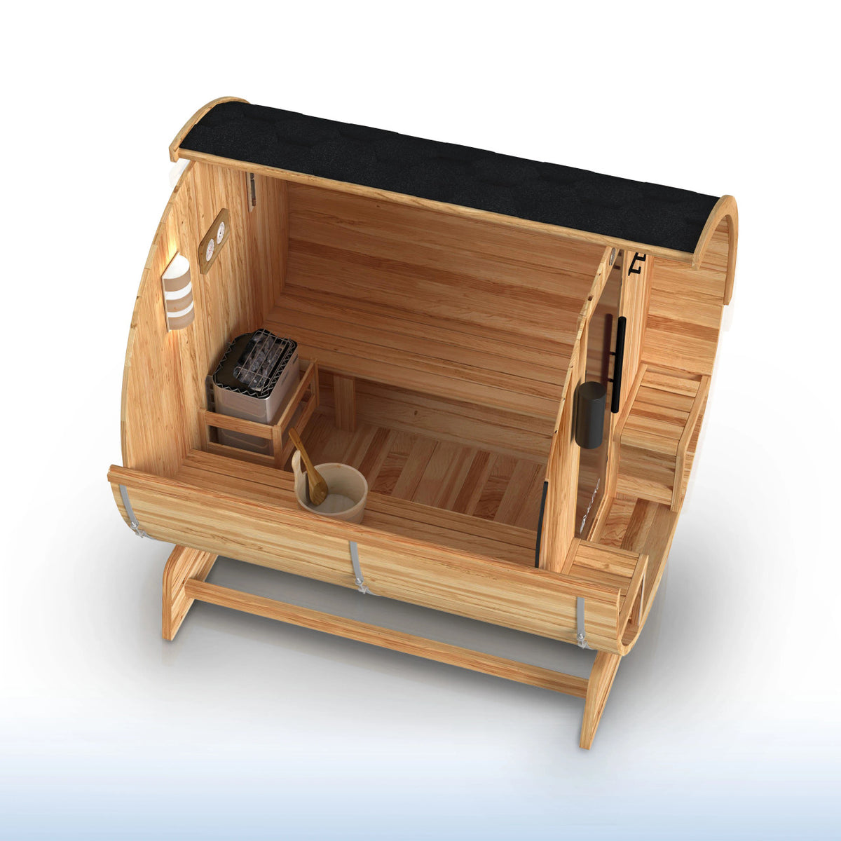 ALEKO Liatris Rustic Cedar Barrel Sauna with Front Porch Canopy – 2–4 Person