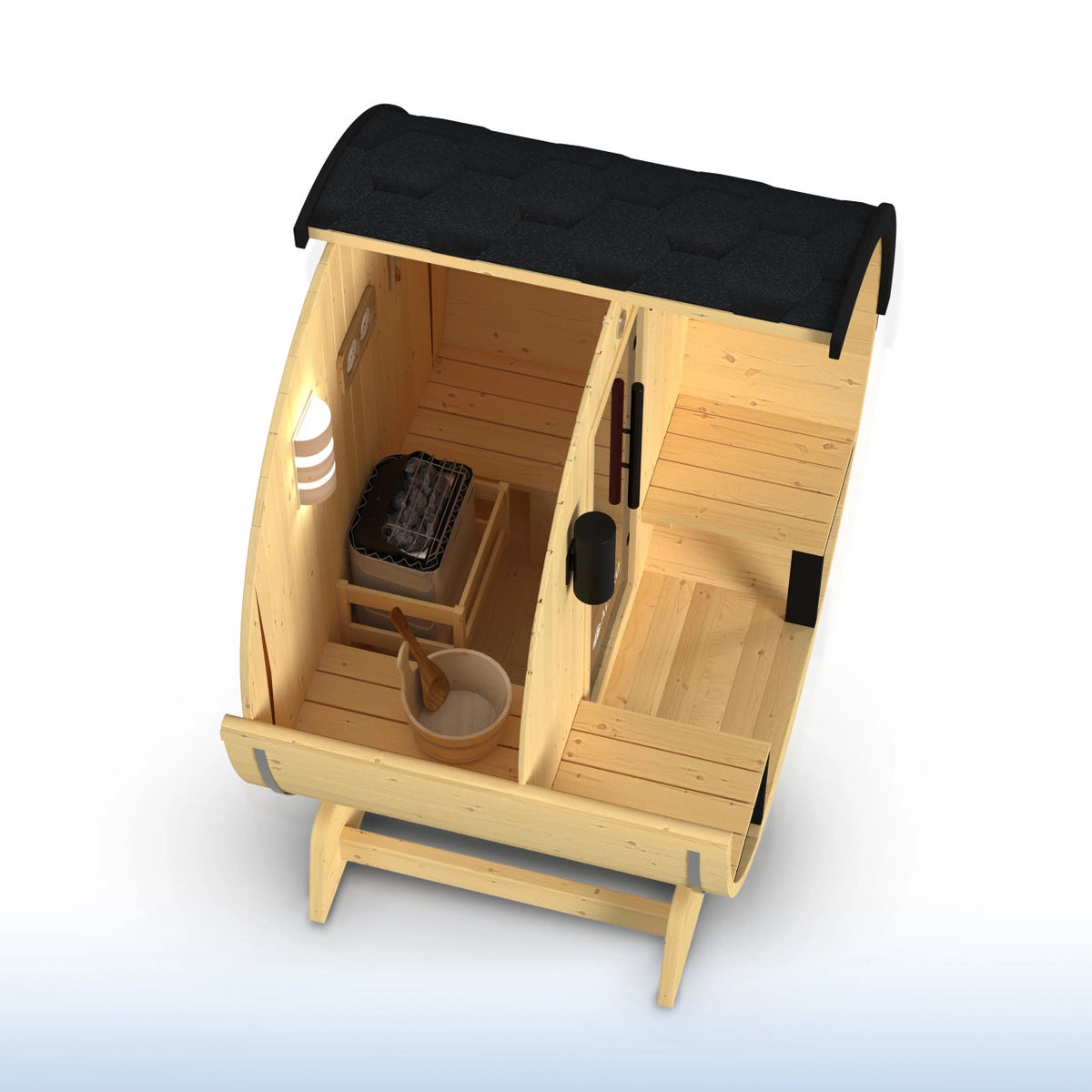 ALEKO Celasia White Finland Pine Barrel Sauna with Front Porch Canopy – 2–4 Person