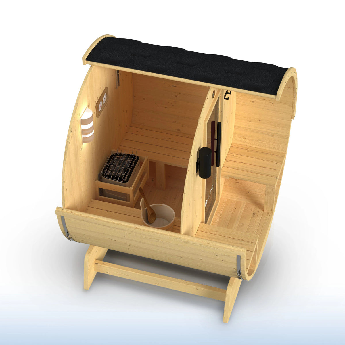 ALEKO Anémona White Finland Pine Barrel Sauna with Front Porch Canopy – 2–4 Person