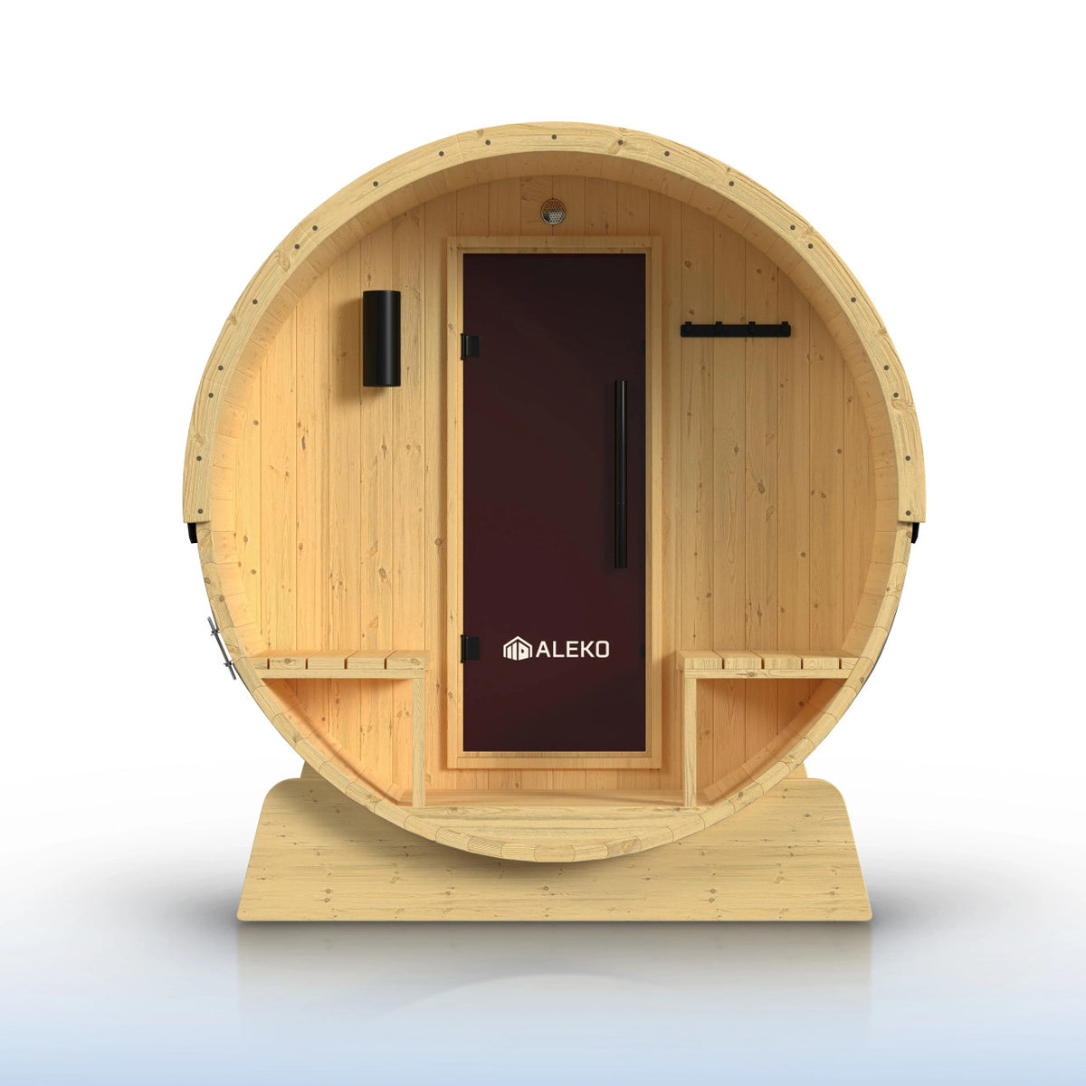 ALEKO Anémona White Finland Pine Barrel Sauna with Front Porch Canopy – 6–8 Person