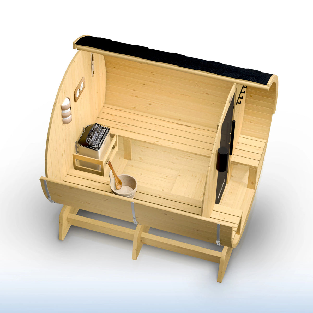ALEKO Anémona White Finland Pine Barrel Sauna with Front Porch Canopy – 6–8 Person