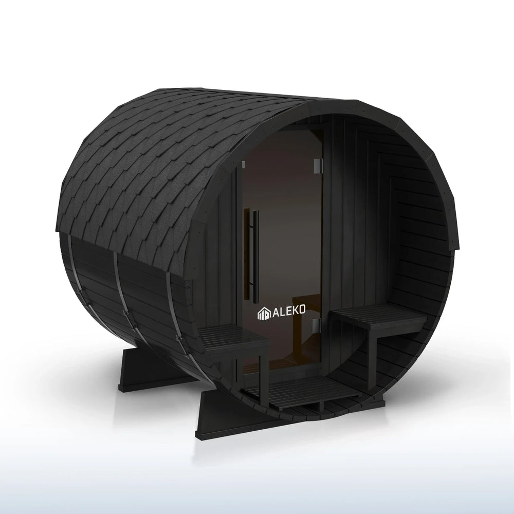 ALEKO Aster Barrel Outdoor Sauna with Porch – 3–5 Person