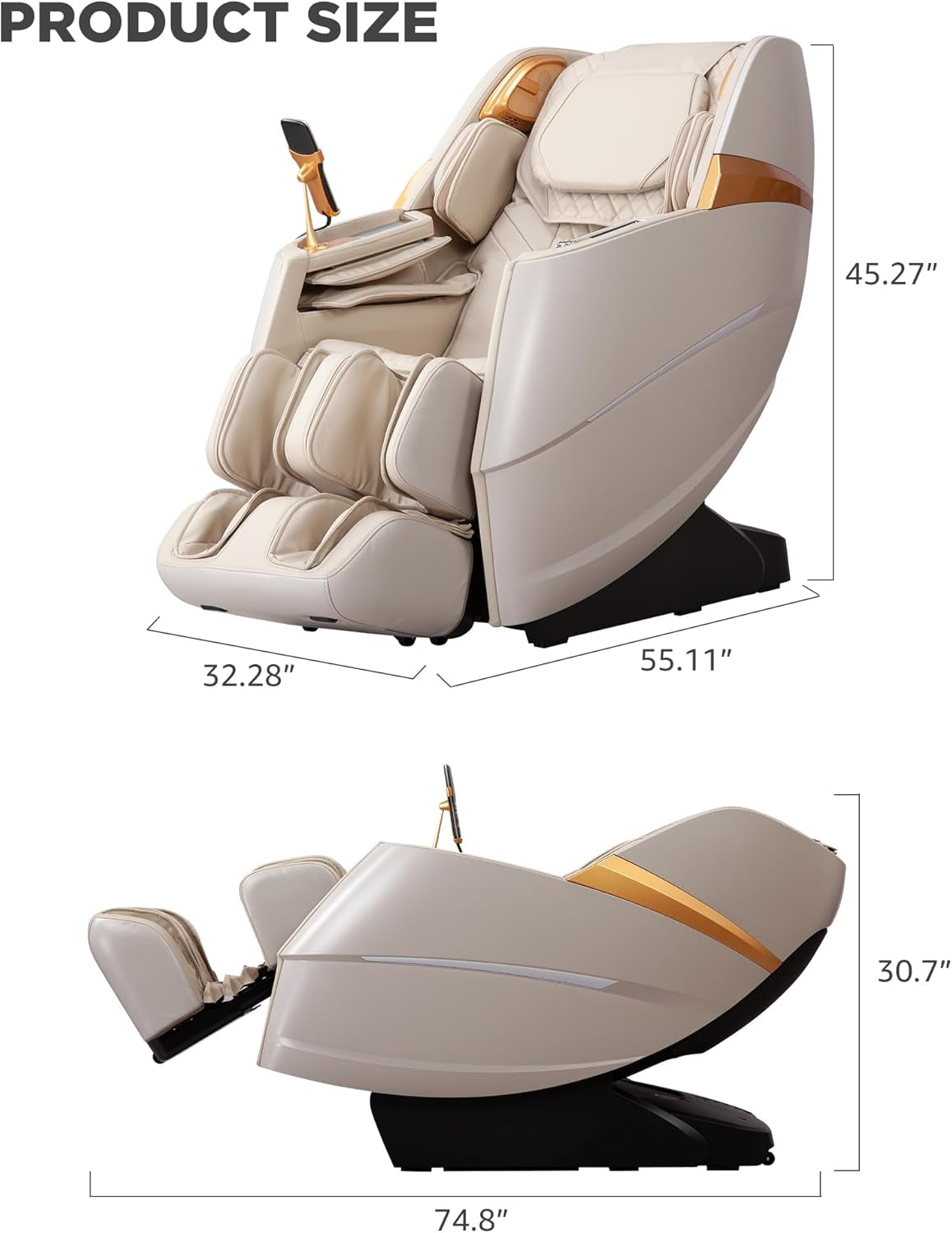 Oversize 4D Massage Chair Full Body Zero Gravity Massage Recliner Chair SL Track Motorized Extension Calf Kneading Massage Yoga Stretch Back Heating 20 Modes Space Saving AI Control Ivory